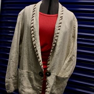 Vintage Linen Blazer w/Leather detail